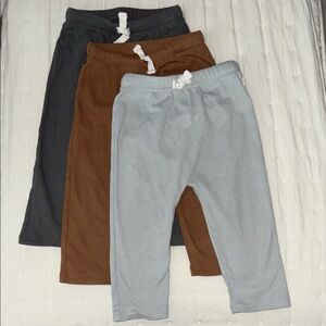 Little Co Toddler Boy Cozy Bottoms Set - Gray, Brown, and Light Blue 18 mos